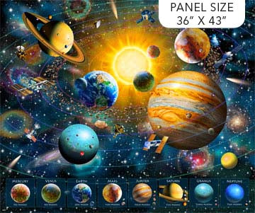 Planets Panel - Universe Cotton Print Fabric - per panel