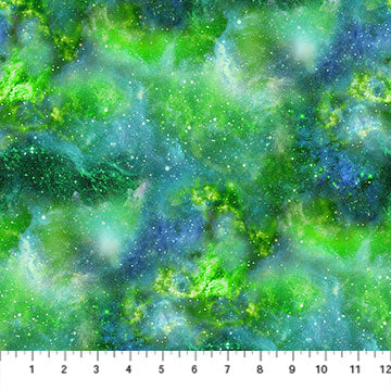 Nebula Texture Green - Universe Cotton Print Fabric - per half metre