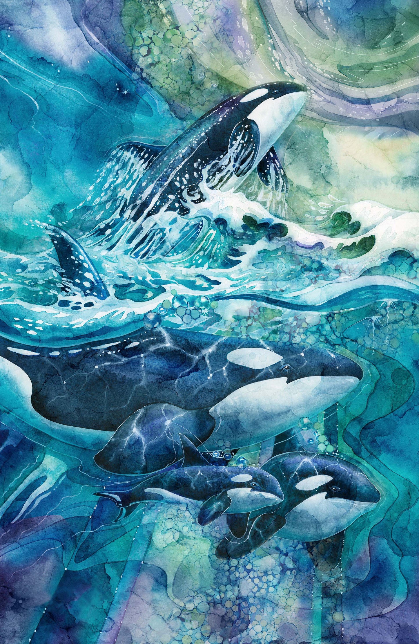 Whales Panel - Whale Song Cotton Print Fabric - per panel