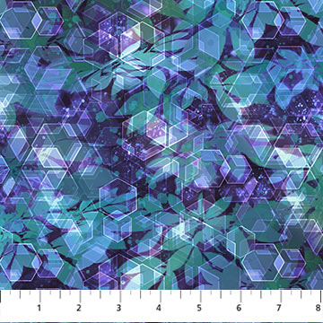 Leaves Turquoise Multi - Night Vision Cotton Print Fabric - per half metre