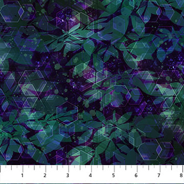 Leaves Teal Multi - Night Vision Cotton Print Fabric - per half metre