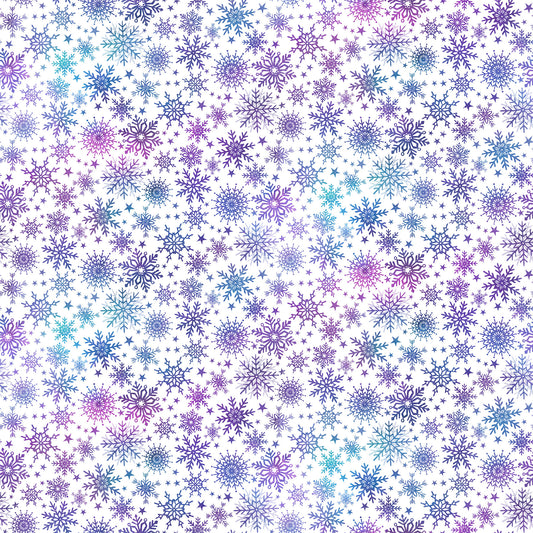 Multicolour Snowflakes on White - Angels on High Cotton Print Fabric - per half metre