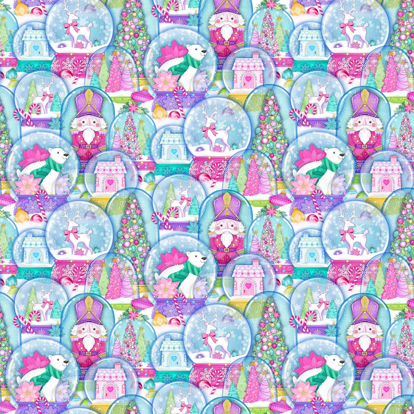 Packed Snow Globes - Merry and Bright Cotton Print Fabric - per half metre