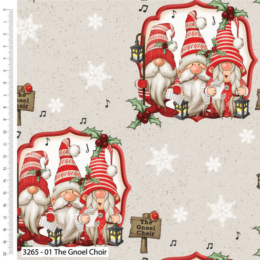 The Gnoel Choir Cotton Print - Driving Gnome for Christmas - per half metre