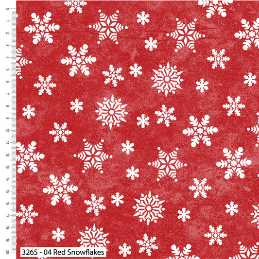 Red Snowflakes Cotton Print - Driving Gnome for Christmas - per half metre