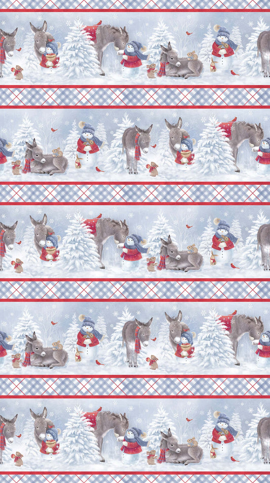 Border Stripe - Little Donkey's Christmas Cotton Flannel Fabric - per half metre