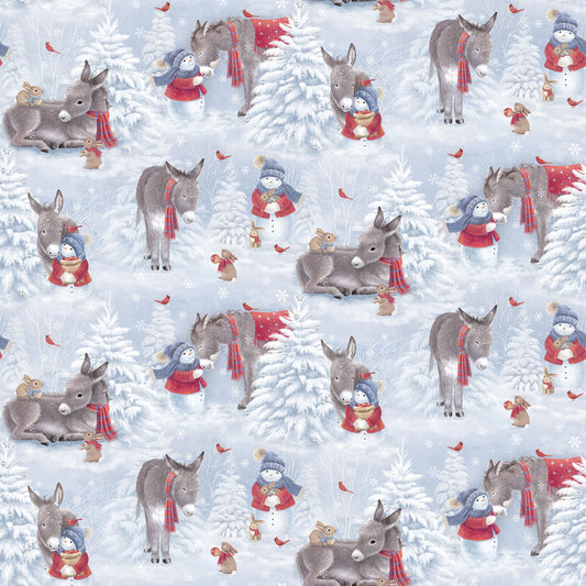 Donkey Scenic - Little Donkey's Christmas Cotton Flannel Fabric - per half metre