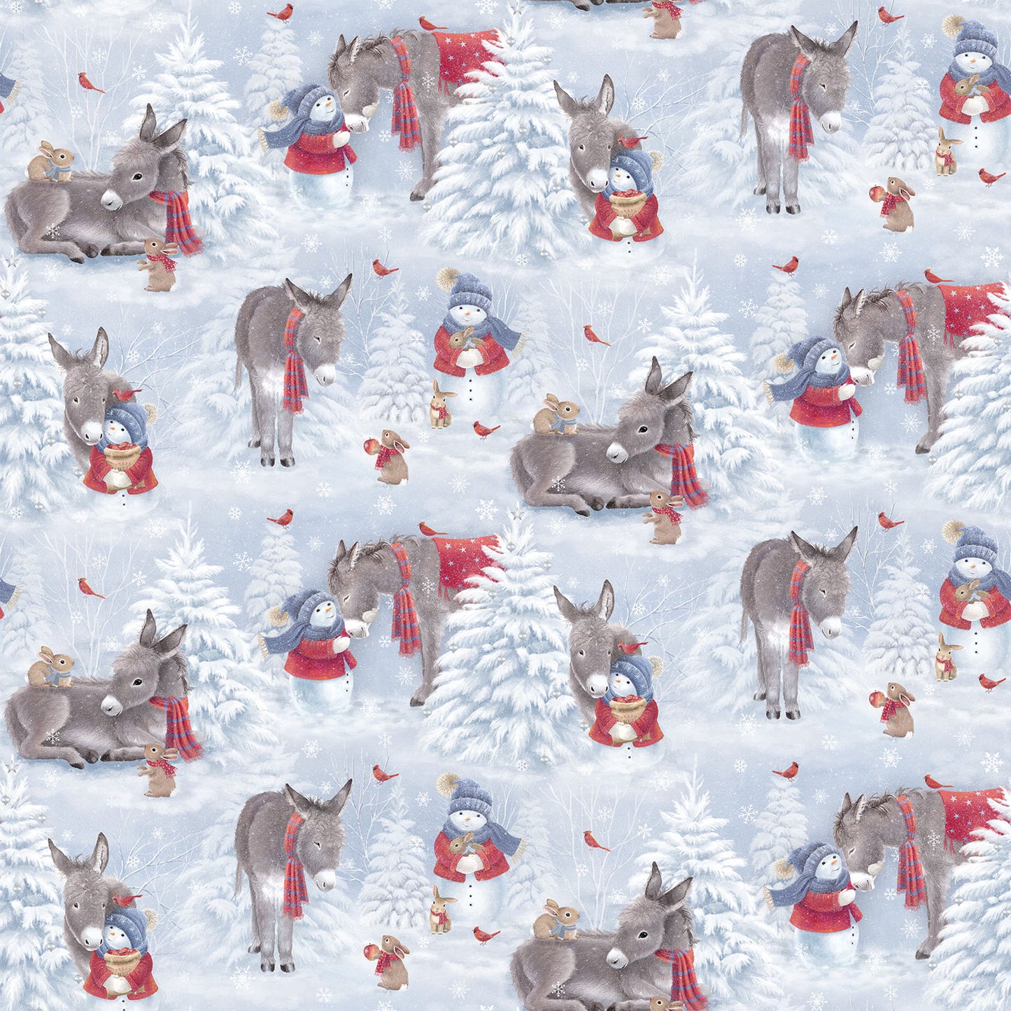 Donkey Scenic - Little Donkey's Christmas Cotton Flannel Fabric - per half metre