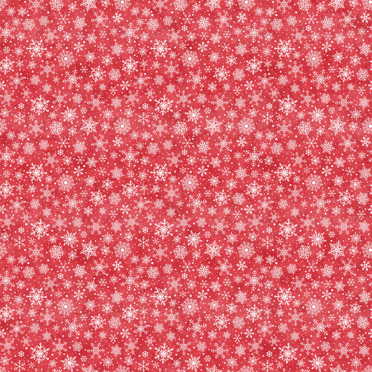 Snowflakes on Red - Little Donkey's Christmas Cotton Flannel Fabric - per half metre