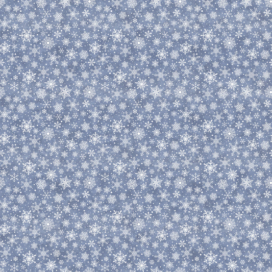 Snowflakes on Dark Blue - Little Donkey's Christmas Cotton Flannel Fabric - per half metre