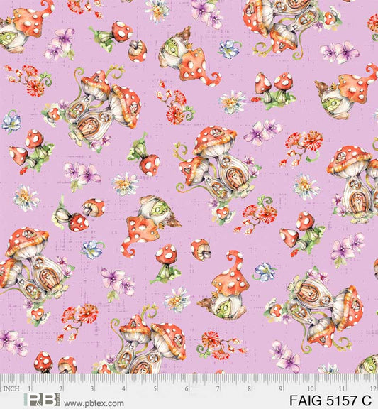 Toadstools on Lilac - Fairy Garden Cotton Print Fabric - per half metre
