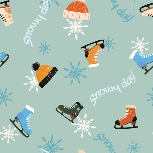 Skates and Hats (Design 5) - Christmas With Cooper Cotton Print Fabric - per half metre