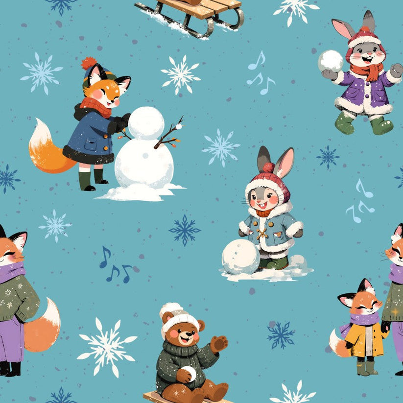 Sleds and Snowmen (Design 6) - Christmas With Cooper Cotton Print Fabric - per half metre