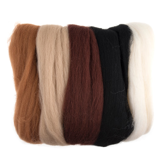 Assorted Browns - Natural Wool Roving 50g - Trimits