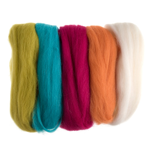 Assorted Neon Brights - Natural Wool Roving 50g - Trimits