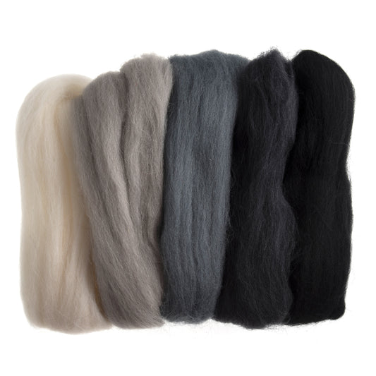 Assorted Monochrome - Natural Wool Roving 50g - Trimits