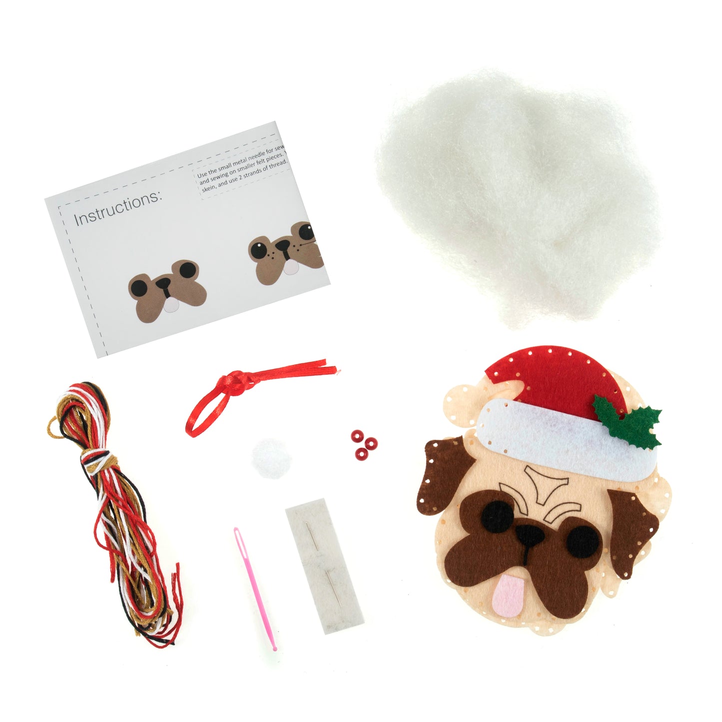 Pug in Santa Hat - Christmas Felt Decoration Kit
