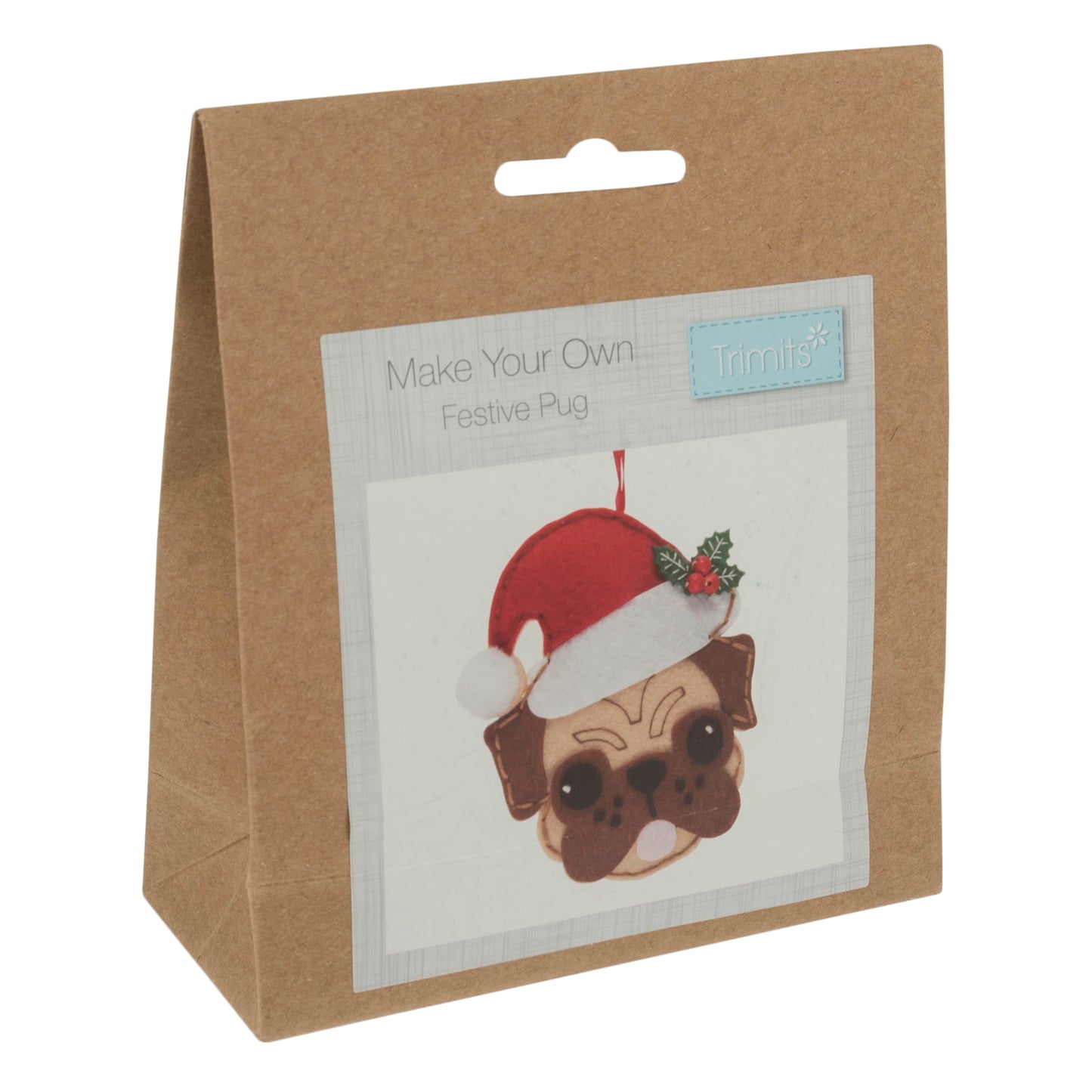 Pug in Santa Hat - Christmas Felt Decoration Kit