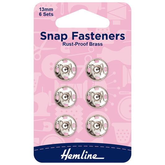 13mm Nickel Sew-On Snap Fasteners (Pack of 6) - Hemline
