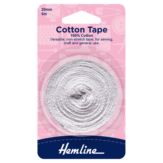 20mm White Cotton Tape - Hemline