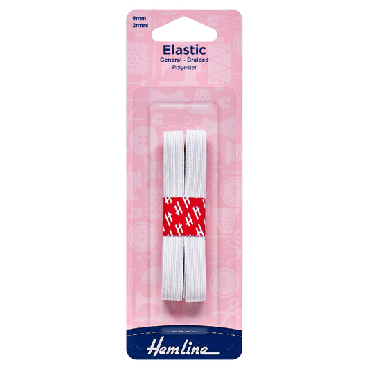 9mm White General Purpose Braided Elastic - Hemline