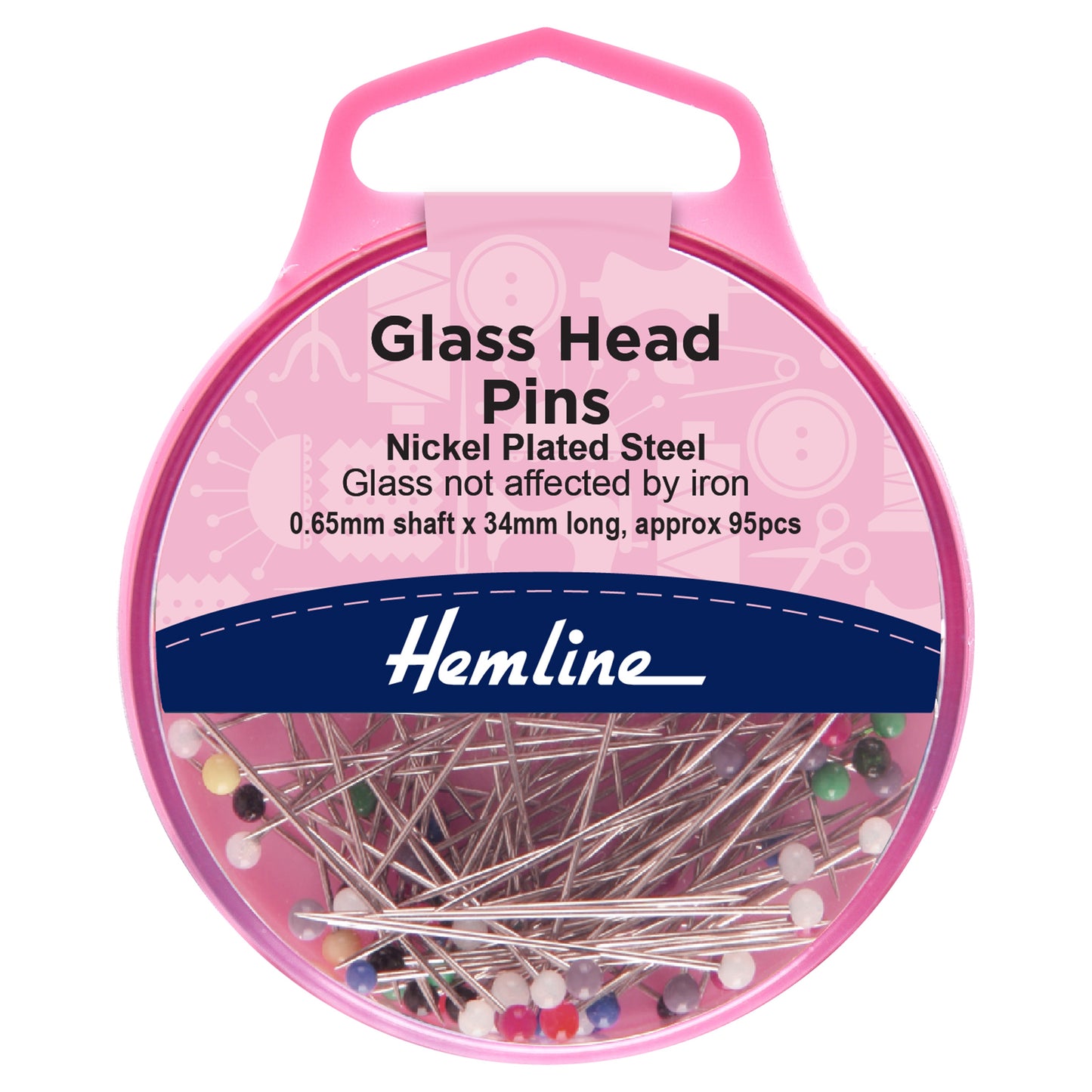 Glass Headed 34mm Pins (95 Pins) - Hemline