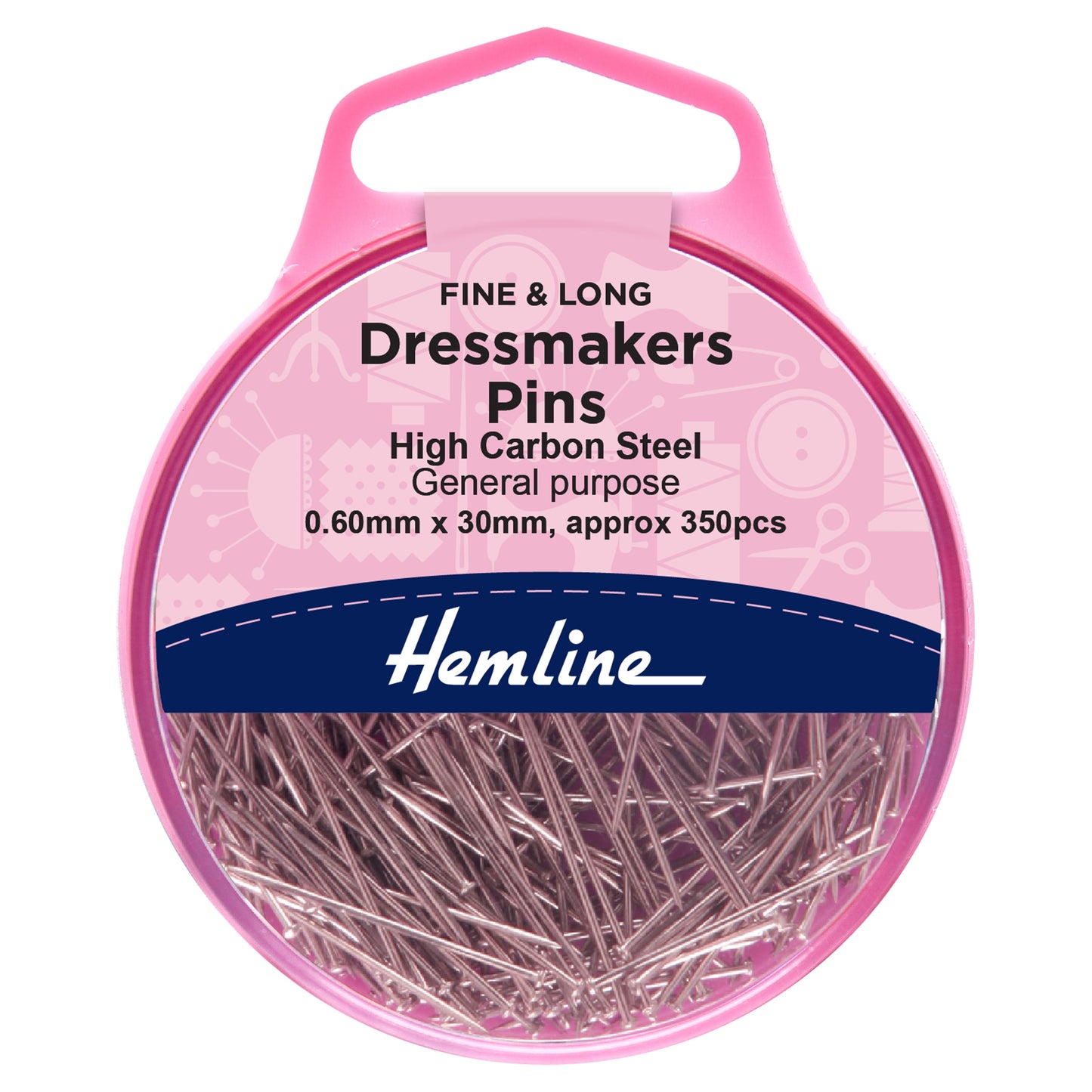 Dressmakers Pins: Fine & Long: 30mm Nickel (350 Pins) - Hemline