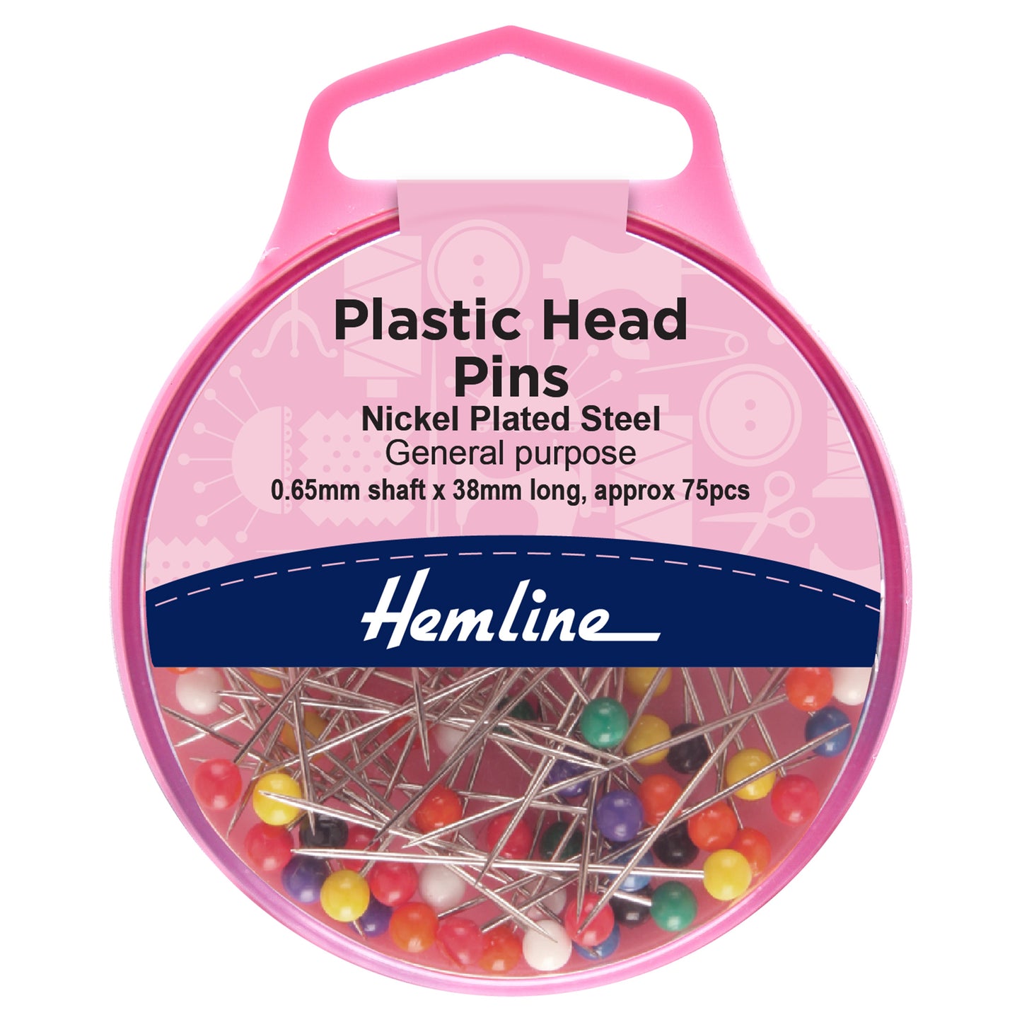 Plastic Head Pins: 38mm Nickel:  75 Pins - Hemline