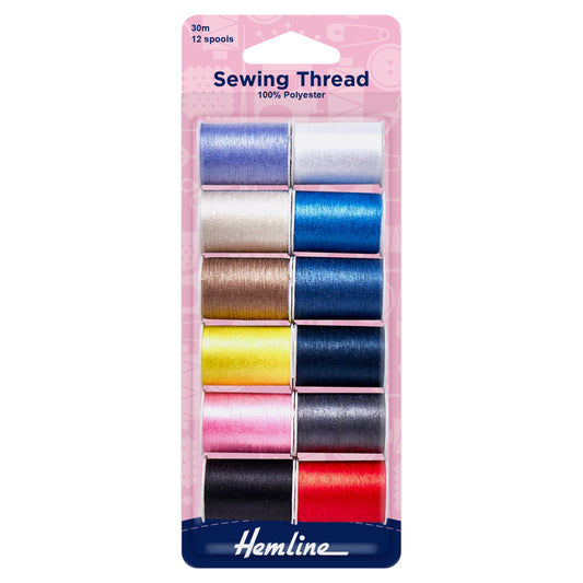 Sewing Thread: 12 x 30m: Assorted Colours - Hemline