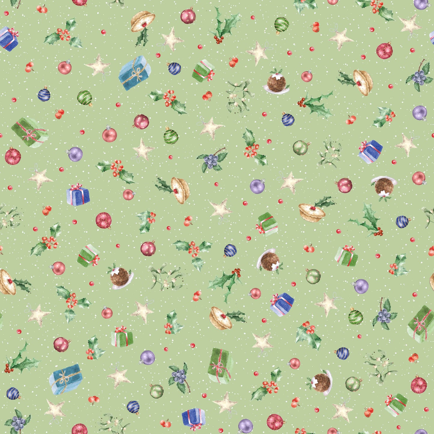 Bits and Bobs on Green - One Snowy Day Cotton Print Fabric - per half metre