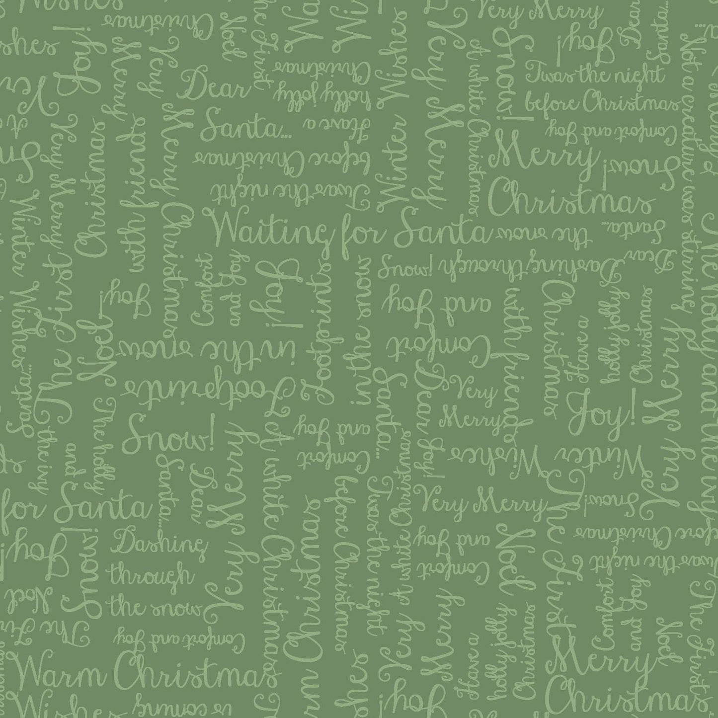 Christmas Greetings on Dark Green - One Snowy Day Cotton Print Fabric - per half metre