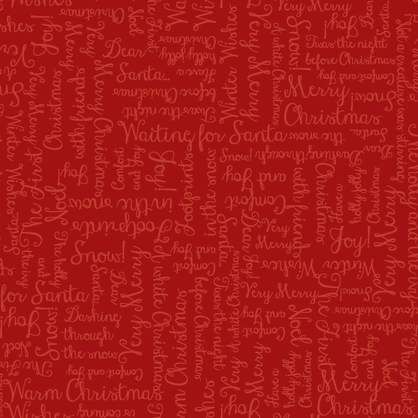 Christmas Greetings on Dark Red - One Snowy Day Cotton Print Fabric - per half metre