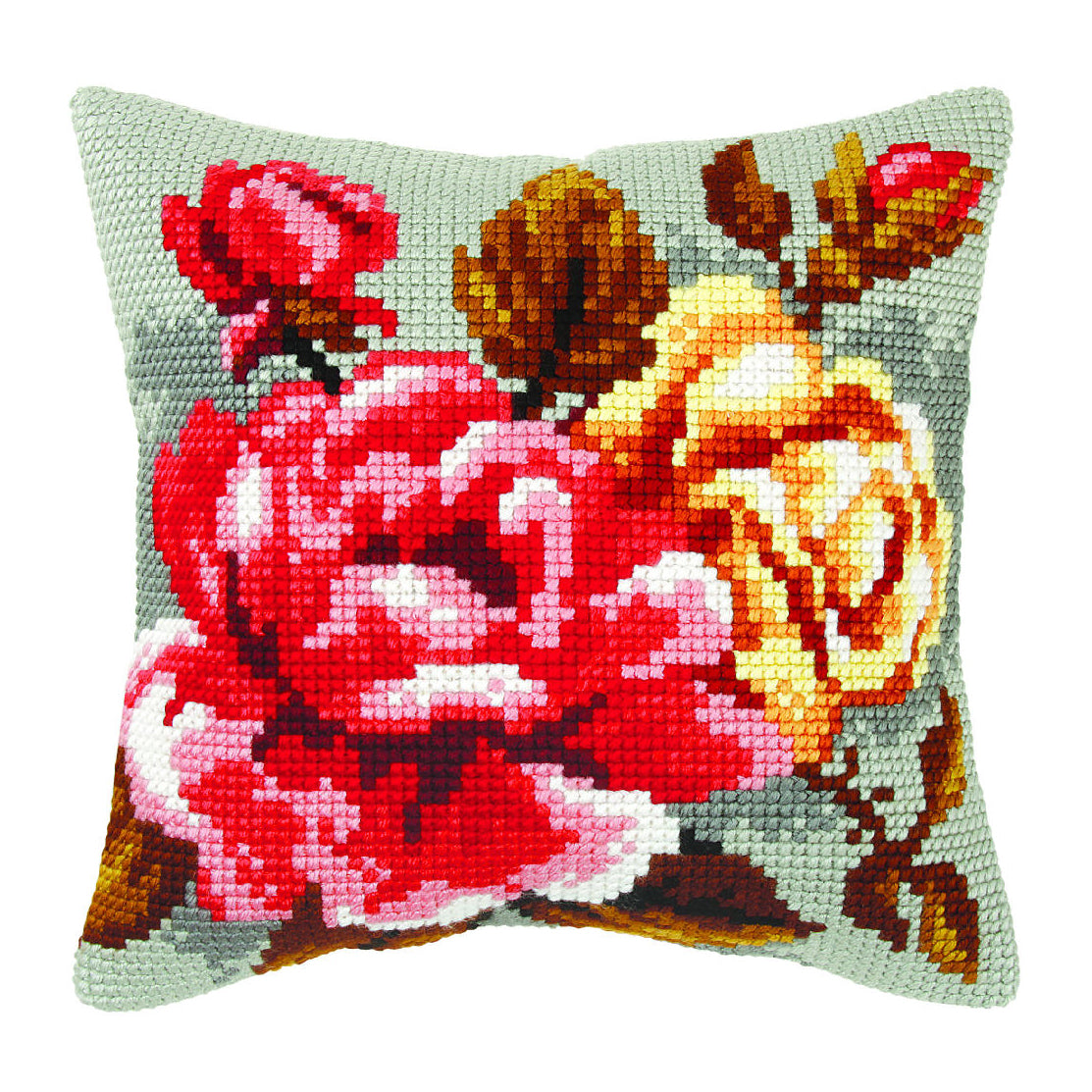 Roses on Grey Background - Cushion Cross Stitch Kit