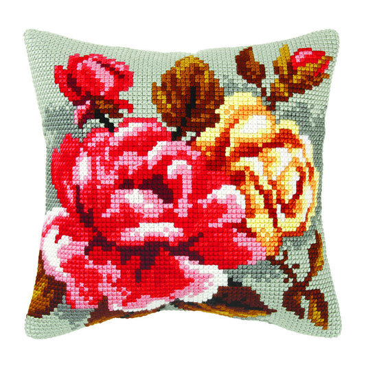 Roses on Grey Background - Cushion Cross Stitch Kit
