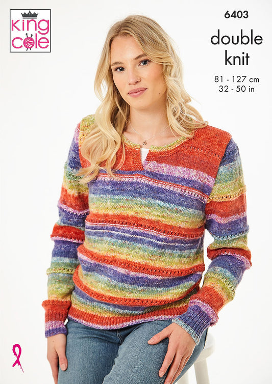 King Cole Pattern 6403 - Sweater & Slipover knitted in Bramble DK