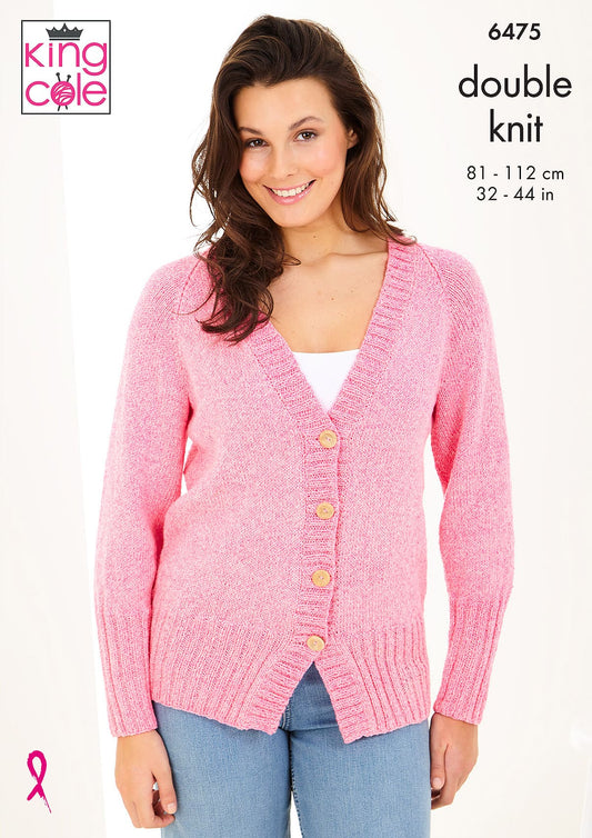 King Cole Pattern 6475 - Sweater & Cardigan knitted in Simply Denim DK