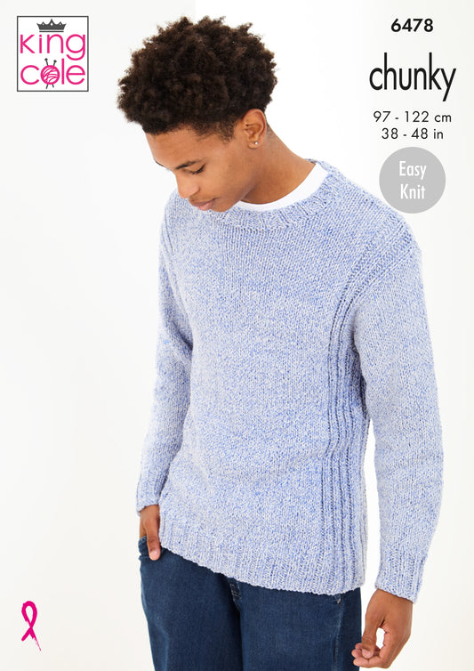 King Cole Pattern 6478 - Sweater & Slipover knitted in Simply Denim Chunky