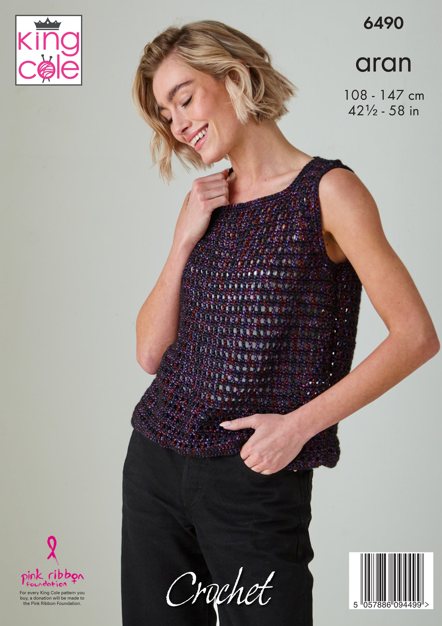 King Cole Pattern 6490 - Long Sleeve Top and Vest crocheted in Firefly Aran