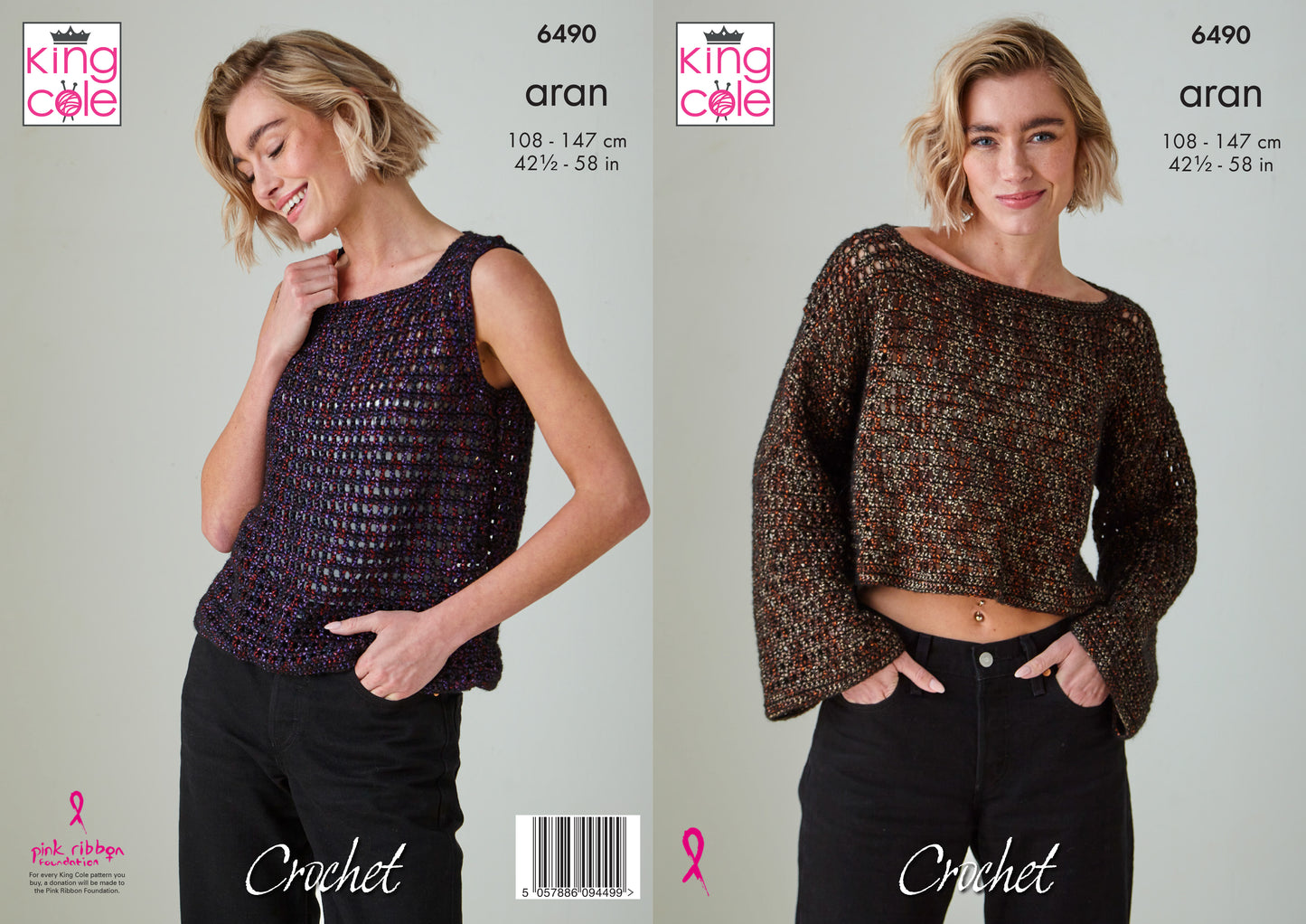 King Cole Pattern 6490 - Long Sleeve Top and Vest crocheted in Firefly Aran