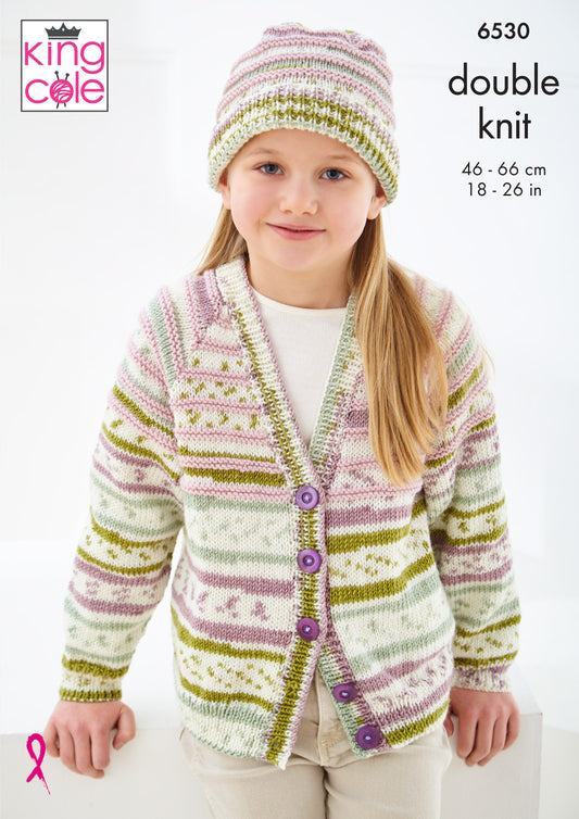 King Cole Pattern 6530 - Cardigan and Hat knitted in Cherish DK