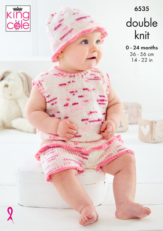 King Cole Pattern 6535 - Baby Set knitted in Dot Dot Dash DK