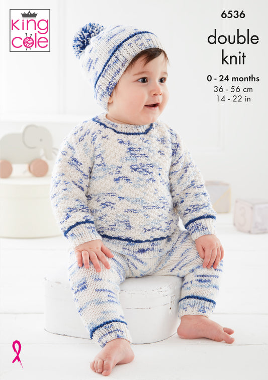 King Cole Pattern 6536 - Baby Set knitted in Dot Dot Dash DK