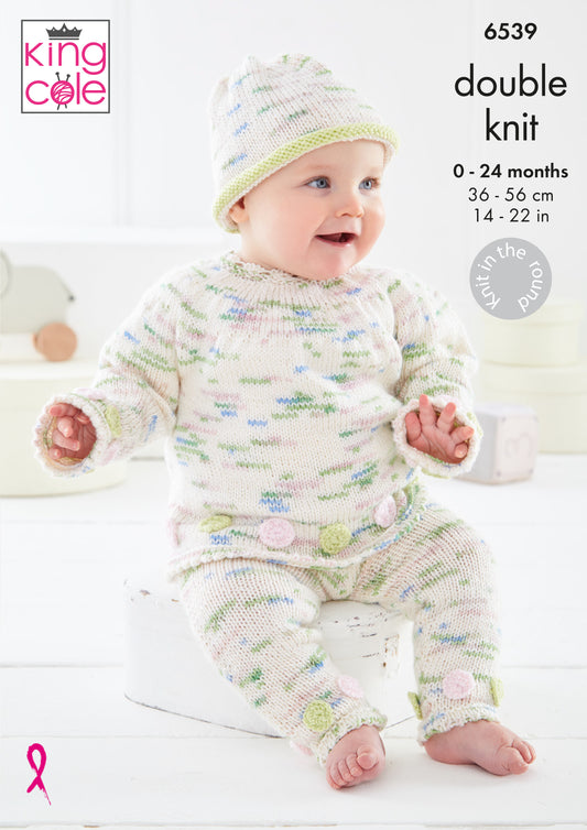King Cole Pattern 6539 - Baby Set knitted in Dot Dot Dash DK