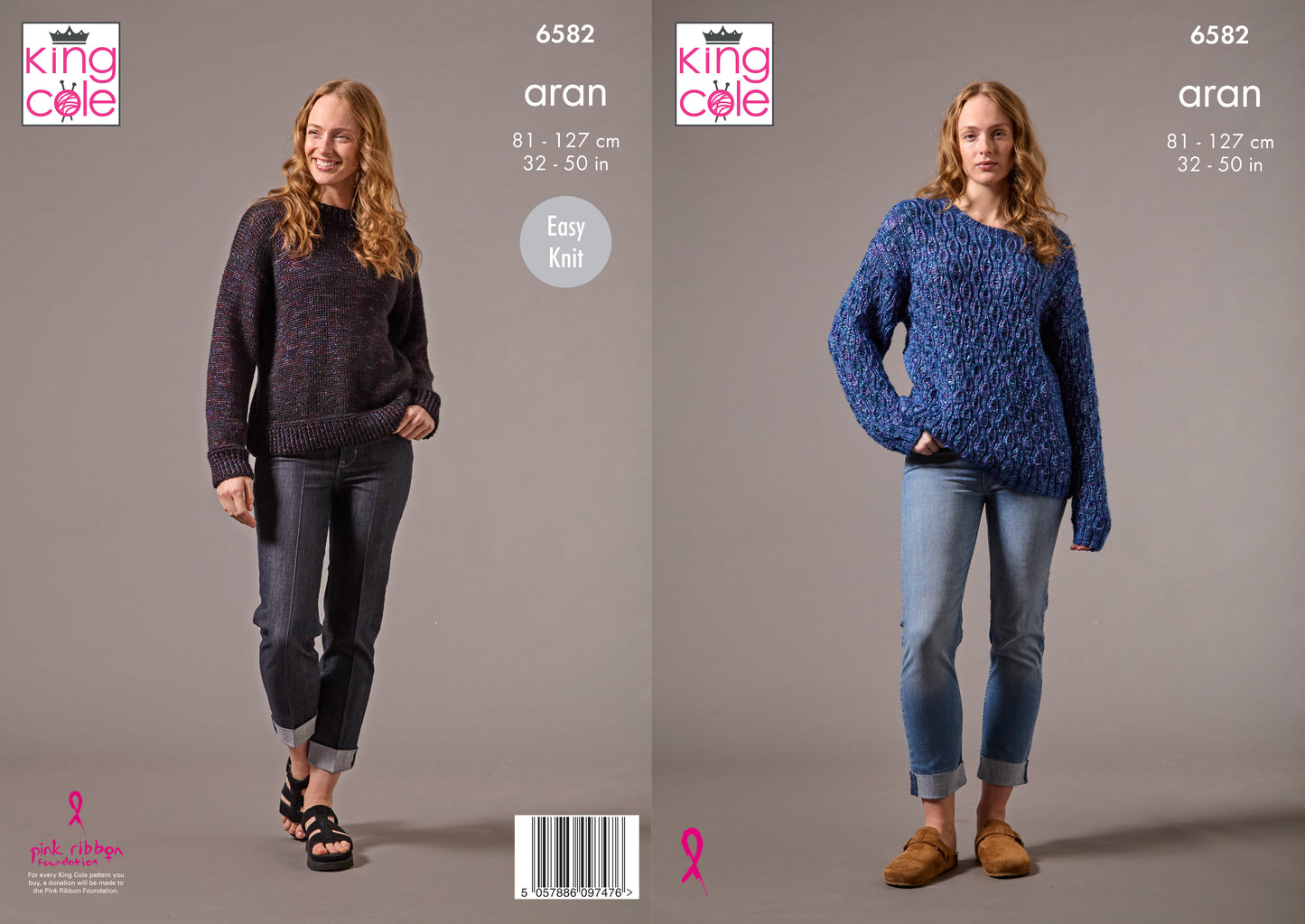 King Cole Pattern 6582 - Sweaters knitted in Firefly Aran