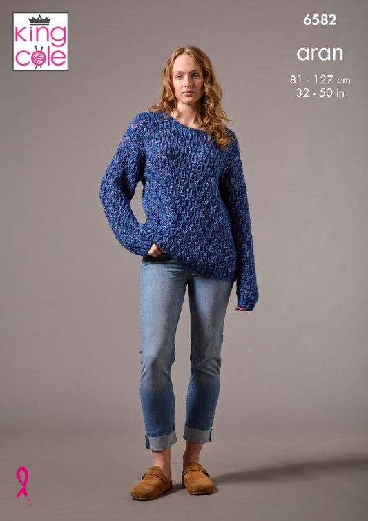 King Cole Pattern 6582 - Sweaters knitted in Firefly Aran