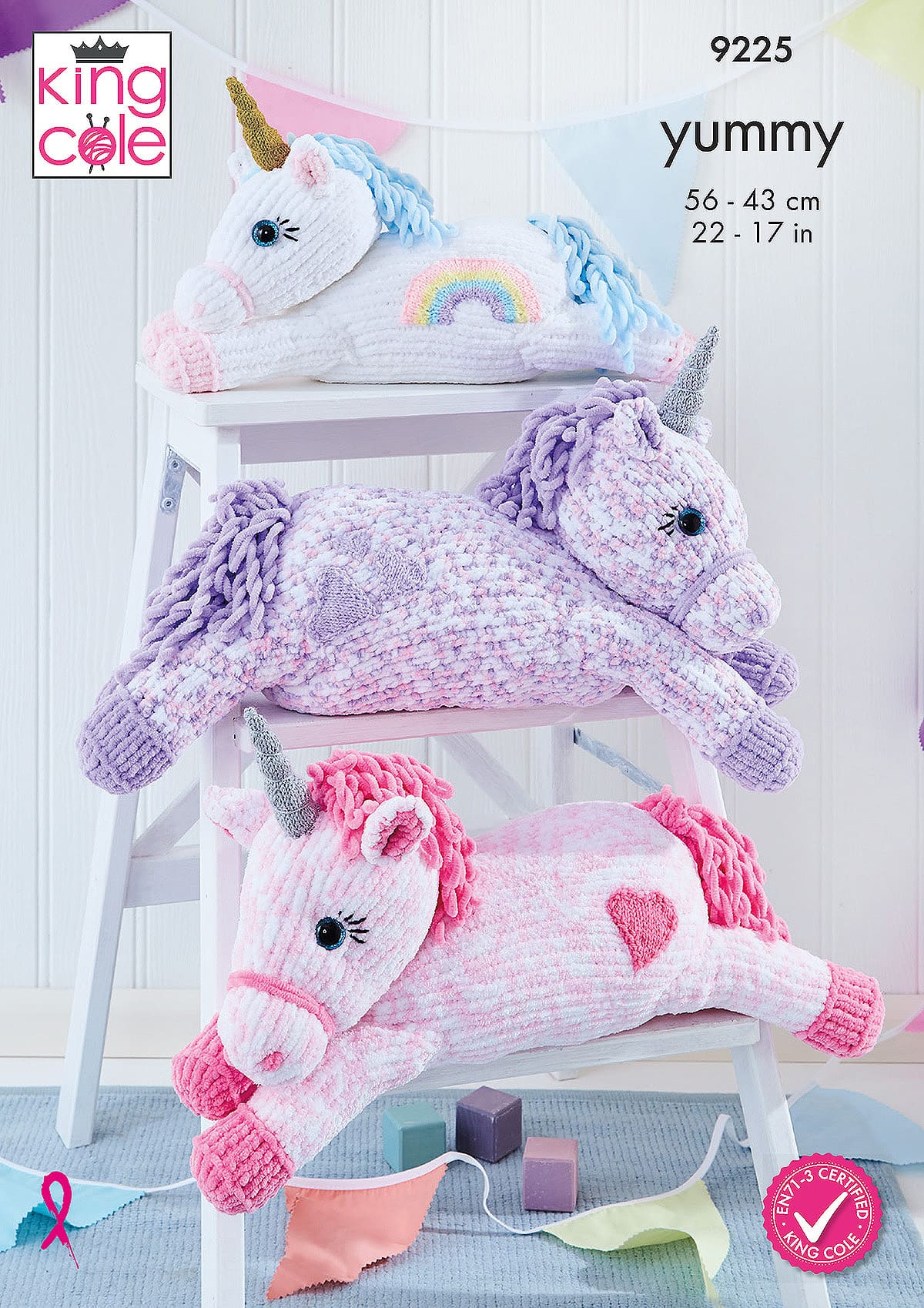 King Cole Pattern 9225 - Unicorns knitted in Yummy