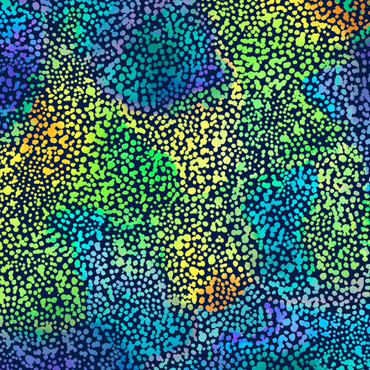 Rainbow Dots in Cool Tones - Color Burst Cotton Print Fabric - per half metre