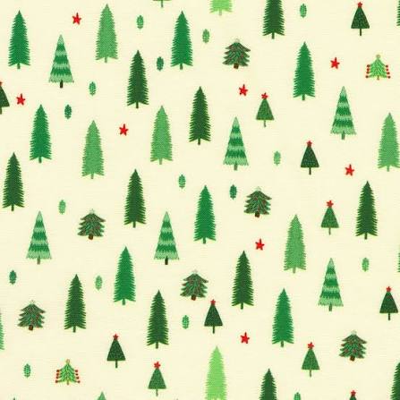 Trees on Cream - Tiny Tidings Cotton Print Fabric - per half metre