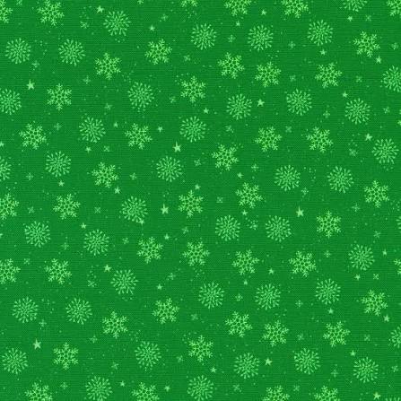 Snowflakes on Green - Tiny Tidings Cotton Print Fabric - per half metre
