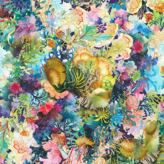 Tropical Coral - Jellyfish Dreams Cotton Print Fabric - per half metre